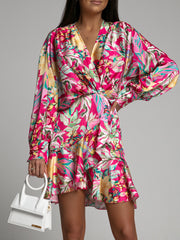 Samara Flower Ruffle V-Neck A-Line Print Dress