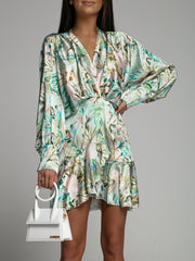 Samara Flower Ruffle V-Neck A-Line Print Dress