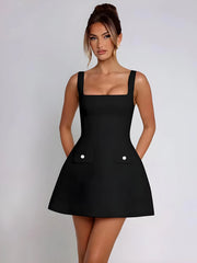 Perla Elegant Square Collar Sexy Mini Dress