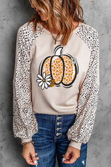 Blusa de manga larga con cuello redondo y estampado de calabaza