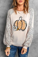 Blusa de manga larga con cuello redondo y estampado de calabaza