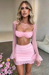 Amaranta Strapless Full Sleeve Crop Top & Mini Skirt Set