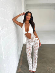 Amina Sexy See Through Floral Lace Jumpsuit