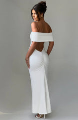 Asha Off Shoulder Backless Pleated Solid Color Maxi Dress