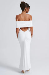 Asha Off Shoulder Backless Pleated Solid Color Maxi Dress