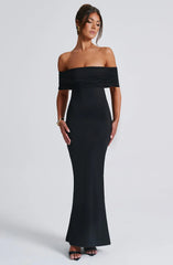 Asha Off Shoulder Backless Pleated Solid Color Maxi Dress