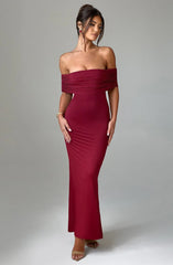 Asha Off Shoulder Backless Pleated Solid Color Maxi Dress