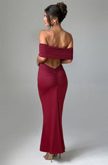 Asha Off Shoulder Backless Pleated Solid Color Maxi Dress