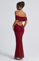 Asha Off Shoulder Backless Pleated Solid Color Maxi Dress