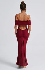 Asha Off Shoulder Backless Pleated Solid Color Maxi Dress