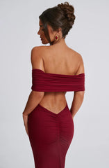 Asha Off Shoulder Backless Pleated Solid Color Maxi Dress