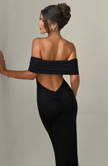 Asha Off Shoulder Backless Pleated Solid Color Maxi Dress