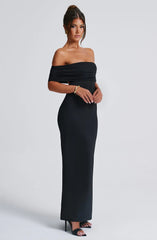 Asha Off Shoulder Backless Pleated Solid Color Maxi Dress