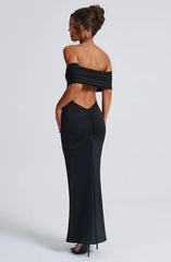 Asha Off Shoulder Backless Pleated Solid Color Maxi Dress