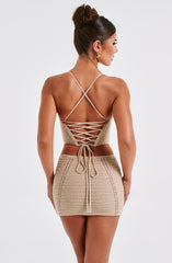 Betina Lace Up Sleeveless Crop Top & Mini Skirt Set