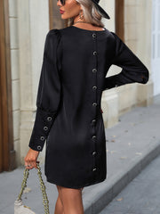 Hermosa Button Back Round Neck Long Sleeve Dress