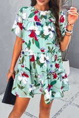 Arlet Printed Tiered Round Neck Mini Dress