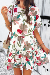 Arlet Printed Tiered Round Neck Mini Dress