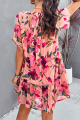 Arlet Printed Tiered Round Neck Mini Dress