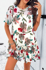 Arlet Printed Tiered Round Neck Mini Dress