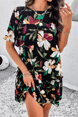 Arlet Printed Tiered Round Neck Mini Dress