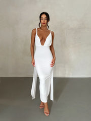 Elegant Summer Soiree Deep V-Neck Split Maxi Dress