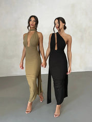 Elegant Summer Soiree Deep V-Neck Split Maxi Dress