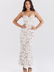 Elena Floral Embroidery Backless Maxi Dress