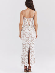 Elena Floral Embroidery Backless Maxi Dress