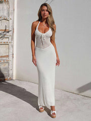 Elissa Halter V Neck Backless Vacation Maxi Dress