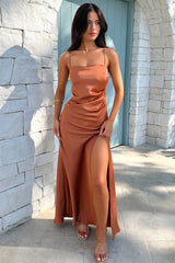 Emelina Summer Sexy Pleated Slit Maxi Dress