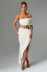 Enya One-Handed Sleeve Crop Top & Maxi Skirt Set