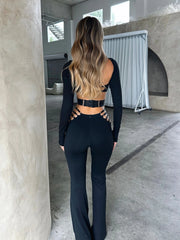 Fiorella Deep V Neck Long Sleeve Crop Top & Pants Set