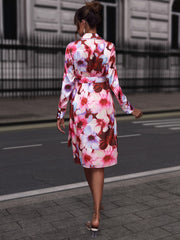 Palomina Floral Print Collared Neck  Slit Dress