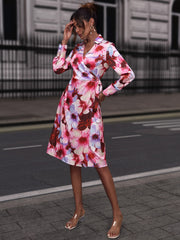 Palomina Floral Print Collared Neck  Slit Dress