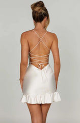 Harper Halter Lace up Backless Ruffled Slim Dress