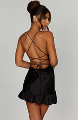 Harper Halter Lace up Backless Ruffled Slim Dress