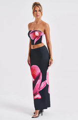 Jasmina Floral Print Crop Top and Elastic Waist Maxi Skirt Set