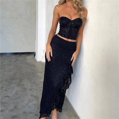 Kayla Floral Lace Strapless Tube Top and Maxi Skirt Set