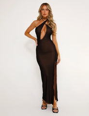 Kayleigh Mesh Lace Up Slim Long Split Dress