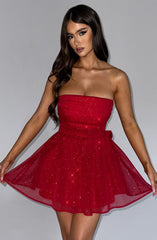 Medeia Mesh Strapless Sparkle Sexy Mini Dress