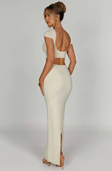 Meralda Short Sleeve Backless Crop Top & Maxi Skirt Set