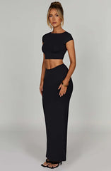 Meralda Short Sleeve Backless Crop Top & Maxi Skirt Set