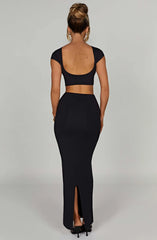 Meralda Short Sleeve Backless Crop Top & Maxi Skirt Set