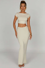 Meralda Short Sleeve Backless Crop Top & Maxi Skirt Set