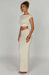 Meralda Short Sleeve Backless Crop Top & Maxi Skirt Set