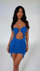 Vestido mini azul sexy sin tirantes Mia