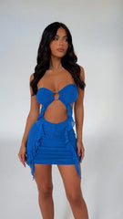 Vestido mini azul sexy sin tirantes Mia