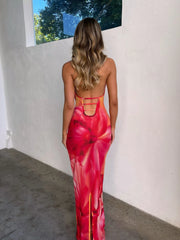 Narisa Backless Halter V Neck Maxi Dress