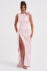 Natalie Sleeveless Backless Satin Maxi Dress